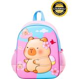Capybara Lisanslı Çocuk Okul Sırt Çantası – Eva Ön Yüzeyli, Hafif, Ergonomik, Yan Cepli, Canlı Renk - 32x26x10 - Pembe