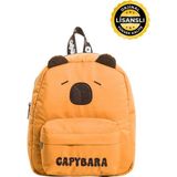 Capybara Orijinal Lisanslı Çocuk Okul /anaokulu Çantası, 3D Figürlü, Su Geçirmez Kumaş, Ön Cepli - 27x24x10 - Hardal