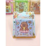 Capybara Sulu Pullu Anahtarlıklı Stickerlı Kapibara Not Defteri (7,5x7,5 cm) - Luck