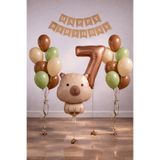 Capybara Temalı 7 Yaş Doğum Günü Balon Süsleme Seti – Karamel Doğal Ton Parti Seti