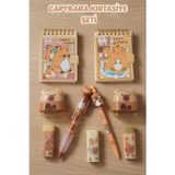 capybara x Dekomus Kırtasiye Seti A7 Not Defteri, Silgi, Kalemtraş,0.7 Mm Uçlu Kalem