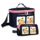 Capybara Yalıtımlı Beslenme Çantası ve Kalemlik Seti (Lacivert - Pembe) Kız Çocuk baskılı SETCPB6213