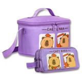 Capybara Yalıtımlı Beslenme Çantası ve Kalemlik Seti (Lila) Kız Çocuk baskılı SETCPB6216