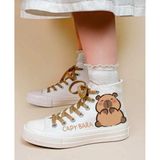 Capyy Bere Baskılı Beyaz Keten Çocuk Spor Ayakkabı Sneaker - 01-Beyaz