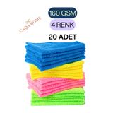 CAQA HOME 20'li Karışık Renk 40x40 Cm Mikrofiber Mutfak Ve Genel Temizlik Bezi, Mikro Fiber Bez - Cam, Araba