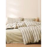 Caqqa Çizgili Naturel Striped Çocuk ve Genç Tek Kişilik Pamuk Lastikli Nevresim Takımı - 100 x 200 cm - Krem - Haki