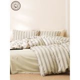 CAQQA Çizgili Naturel Striped Çocuk ve Genç Tek Kişilik Pamuk Lastikli Nevresim Takımı