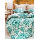 Caqqa Damask Çarşafı Lastikli Çift Kişilik Nevresim Takımı - Turkuaz - 160 x 200 cm