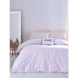 Caqqa Pink Striped Çift Kişilik Pamuk Çarşafı Lastikli Nevresim Takımı - Beyaz - Pembe - 160 x 200 cm