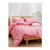 CAQQA Pure Cotton Serisi Pembe Çift Kişilik Çarşafı Lastikli Pamuk Nevresim Takımı