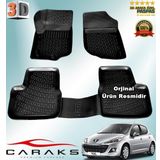 Caraks Peugeot 207 HB 2006-2012 Arası Siyah 4 Parça 3D Havuzlu Paspas