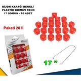 Caraks Renkli Bijon Kapağı Plastik Kırmızı Renk Altıgen 17 mm Bijon Uyumlu 20 Adet - Caraks