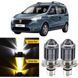 Caralp Dacia Dokker 2012-2022 Uyumlu Mercekli Far Ampulü LED Xenon Çift Renk Sarı-Beyaz Far Şimşek Etkili Csp LED Lamba Uzun Kısa 2 Adet Takım - Sarı - Beyaz