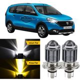 Caralp Dacia Lodgy 2012-2022 Uyumlu Mercekli Far Ampulü LED Xenon Çift Renk Sarı-Beyaz Far Şimşek Etkili Csp LED Lamba Uzun Kısa 2 Adet Takım - Sarı - Beyaz