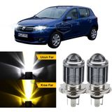 Caralp Dacia Sandero Mk2 Mk2.5 2009-2020 Uyumlu Mercekli Far Ampulü LED Xenon Çift Renk Sarı-Beyaz Far Şimşek Etkili Csp LED Lamba Uzun Kısa 2 Adet Takım - Sarı - Beyaz