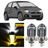 Caralp Fiat Punto 2006-2018 Uyumlu Mercekli Far Ampulü LED Xenon Çift Renk Sarı-Beyaz Far Şimşek Etkili Csp LED Lamba Uzun Kısa 2 Adet Takım - Sarı - Beyaz