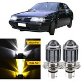 Caralp Fiat Tempra 1990-1999 Uyumlu Mercekli Far Ampulü LED Xenon Çift Renk Sarı-Beyaz Far Şimşek Etkili Csp LED Lamba Uzun Kısa 2 Adet Takım - Sarı - Beyaz