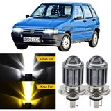 Caralp Fiat Uno 1992-2001 Uyumlu Mercekli Far Ampulü LED Xenon Çift Renk Sarı-Beyaz Far Şimşek Etkili Csp LED Lamba Uzun Kısa 2 Adet Takım - Sarı - Beyaz