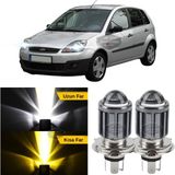 Caralp Ford Fiesta 2002-2008 Uyumlu Mercekli Far Ampulü LED Xenon Çift Renk Sarı-Beyaz Far Şimşek Etkili Csp LED Lamba Uzun Kısa 2 Adet Takım - Sarı - Beyaz