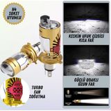 Caralp H4 Lazer Mercekli Ufuk Çizgili Far Ampulü Otomobil Araç Motosiklet Uyumlu Profesyonel Mini Projektör LED Beyaz LED Xenon Lamba Şimşek Etkili Uzun Kısa 2 Adet 40W 12/24V