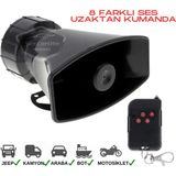 Caralp Her Araca Uyumlu Üniversal Uzaktan Kumandalı Siren 8 Farklı Siren Sesi Korna Güçlü Polis Sireni 12V 100W - Siyah