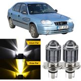 Caralp Hyundai Accent Admire 2003-2006 Uyumlu Mercekli Far Ampulü LED Xenon Çift Renk Sarı-Beyaz Far Şimşek Etkili Csp LED Lamba Uzun Kısa 2 Adet Takım - Sarı - Beyaz