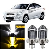 Caralp Hyundai Accent Blue 2011-2018 Uyumlu Mercekli Far Ampulü LED Xenon Çift Renk Sarı-Beyaz Far Şimşek Etkili Csp LED Lamba Uzun Kısa 2 Adet Takım - Sarı - Beyaz