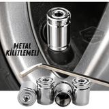 Caralp Kilitlemeli Sibop Kapağı Alyanlı Sibop Kapağı Araba Motosiklet Bisiklet Metal Sıkmalı Silver Gümüş 4 Lü Set