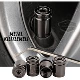 Caralp Kilitlemeli Sibop Kapağı Alyanlı Sibop Kapağı Araba Motosiklet Bisiklet Metal Sıkmalı Siyah 4 Lü Set - 1