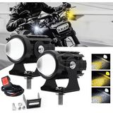 Caralp Motosiklet Mini Sis Farı Çift Renk Sarı-Beyaz Aç Kapa Düğmeli Scooter Araç Off Road LED Lamba 8V-80V Projektör Metal Kasa Arazi Çalışma Lambası 2 Adet Set