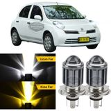 Caralp Nissan Micra 2002-2010 Uyumlu Mercekli Far Ampulü LED Xenon Çift Renk Sarı-Beyaz Far Şimşek Etkili Csp LED Lamba Uzun Kısa 2 Adet Takım - Sarı - Beyaz