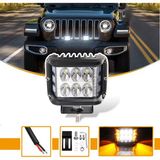 Caralp Off Road LED Lamba Delici Yayıcı Beyaz Turuncu Flaşlı Kare Sis Farı Projektör 45W 12 LED Metal Arazi Çalışma Lambası 1 Adet - Beyaz - Turuncu