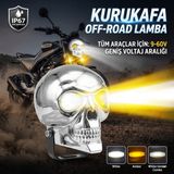 Caralp Universal Kurukafa Sis Farı Çakarlı Çift Renk Sarı-Beyaz 9-60V Kafatası Araç Motosiklet Off Road LED Lamba Delici Yayıcı Projektör 50W Metal Arazi Çalışma Lambası 1 Adet Krom