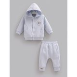 Caramell %100 Pamuk 3'lü Erkek Bebek Takımı - Kapüşonlu Çıtçıtlı Hırka, Baskılı Sweatshirt ve Pantolon Seti - 12 - 18 Ay - Mavi