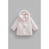 Caramell %100 Pamuk Kız Bebek Montu Kapüşonlu Ponponlu Çıtçıtlı Peluş Mont - Ekru - 12 - 18 Ay
