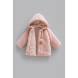 Caramell %100 Pamuk Kız Bebek Montu Kapüşonlu Ponponlu Çıtçıtlı Peluş Mont - Somon - 6 - 9 Ay