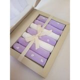 Caramell Bebek Penye Mendil Pamuklu Ağız Mendili Kaliteli 18x18 cm Mor ve Beyaz Desenli