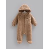 Caramell Erkek Bebek Tulumu Welsoft Kapüşonlu Peluş Kışlık Tulum (1-3 ,3-6 Aylar Kendinden Patikli ve 6-9 , 9-12 Aylar Patiksiz) - Kahve - 9 - 12 Ay