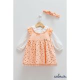 Caramell Incibaby % 100 Pamuk Astarlı Kız Bebek Elbise, Gömlek, Bandana Çıtçıtlı 3'lü Set Yeni Sezon - Somon - 9 - 12 Ay