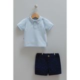 Caramell Polo Summer Collection Pamuk Erkek Açık Mavi Polo Tişört ve Lacivert Kumaş Pantolon Takım - 6 - 9 Ay
