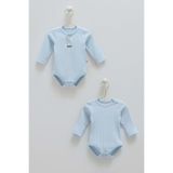 caramell Soft Colour Uzun Kollu Çıtçıtlı İkili Body,Mavi 3-6 Ay