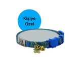 caramelos Güvenlik Kilit İsimli Kedi Tasması-SALLANMAYAN İSİMLİK-Çelik Kedi Künyesi- Kedi isimlik-Safety Click Mavi-Tek Ebat