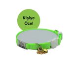caramelos Güvenlik Kilit İsimli Kedi Tasması-SALLANMAYAN İSİMLİK-Çelik Kedi Künyesi- Kedi isimlik-Safety Click YEŞİL/BEYAZ1-Tek Ebat