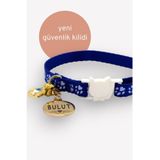 caramelos Güvenlik Kilitli Kedi Tasması, Isimli Kedi Tasması, Kedi Isimlik, Kedi Künyesi, Safety Click MAVİ DESEN-Standart