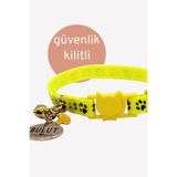 caramelos Güvenlik Kilitli Kedi Tasması, Isimli Kedi Tasması, Kedi Isimlik, Kedi Künyesi, Safety Click Sarı-Standart
