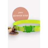 caramelos Güvenlik Kilitli Kedi Tasması, Isimli Kedi Tasması, Kedi Isimlik, Kedi Künyesi, Safety Click YEŞİL SARI-Standart