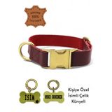 caramelos- HAKİKİ DERİ KÖPEK BOYUN TASMASI, KİŞİYE ÖZEL KÜNYELİ-KÜÇÜK VE ORTA IRK- 2CM Bordo-Tek Ebat
