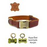 caramelos- HAKİKİ DERİ KÖPEK BOYUN TASMASI, KİŞİYE ÖZEL KÜNYELİ-KÜÇÜK VE ORTA IRK- 2CM Kahverengi-Tek Ebat