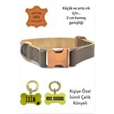 Caramelos Hakiki Deri Köpek Boyun Tasması, Kişiye Özel Künyeli-Küçük ve Orta Irk- 2cm
