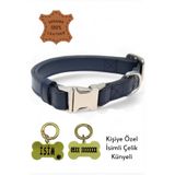 caramelos HAKİKİ DERİ KÖPEK BOYUN TASMASI, KİŞİYE ÖZEL KÜNYELİ, ORTA IRK, BÜYÜK IRK, LUX SERİ Lacivert-Tek Ebat